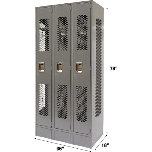 Casiers ventil&eacute;s, Bloc de 3, 36" x 18" x 78", Acier, Gris, D&eacute;mont&eacute;, Perfor&eacute; Waymarc Industries Inc