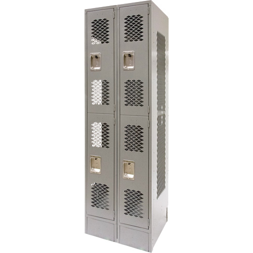 Casiers ventil&eacute;s, 2 niveaux, Bloc de 2, 24" x 18" x 78", Acier, Gris, D&eacute;mont&eacute;, Perfor&eacute; Waymarc Industries Inc