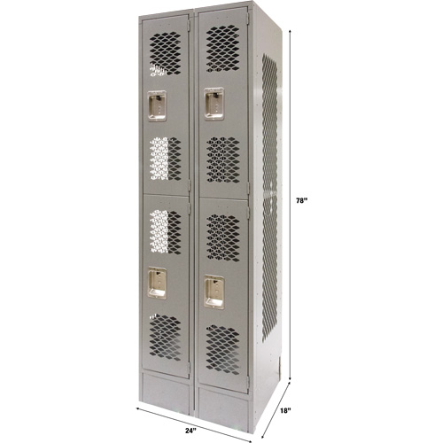 Casiers ventil&eacute;s, 2 niveaux, Bloc de 2, 24" x 18" x 78", Acier, Gris, D&eacute;mont&eacute;, Perfor&eacute; Waymarc Industries Inc