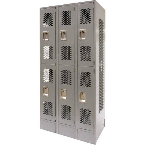 Vented Lockers, 2 -tier, Bank of 3, 36" x 18" x 78", Steel, Grey, Knocked Down, Perforated Waymarc Industries Inc