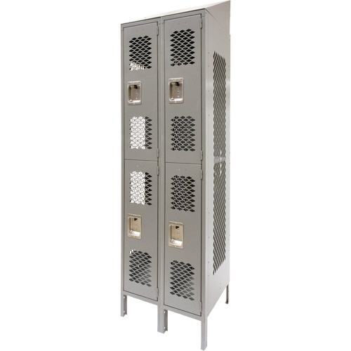 Casiers ventil&eacute;s, 2 niveaux, Bloc de 2, 24" x 18" x 88", Acier, Gris, D&eacute;mont&eacute;, Perfor&eacute; Waymarc Industries Inc