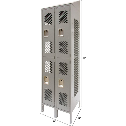 Casiers ventil&eacute;s, 2 niveaux, Bloc de 2, 24" x 18" x 88", Acier, Gris, D&eacute;mont&eacute;, Perfor&eacute; Waymarc Industries Inc