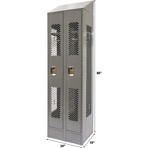 Vented Lockers, Bank of 2, 24" x 18" x 88", Steel, Grey, Knocked Down, Perforated Waymarc Industries Inc