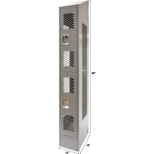 Vented Lockers, 2 -tier, 12" x 18" x 88", Steel, Grey, Knocked Down, Perforated Waymarc Industries Inc