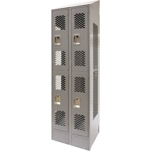 Vented Lockers, 2 -tier, Bank of 2, 24" x 18" x 88", Steel, Grey, Knocked Down, Perforated Waymarc Industries Inc