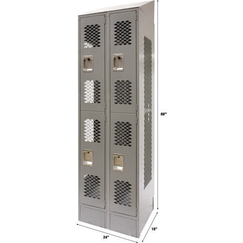 Vented Lockers, 2 -tier, Bank of 2, 24" x 18" x 88", Steel, Grey, Knocked Down, Perforated Waymarc Industries Inc