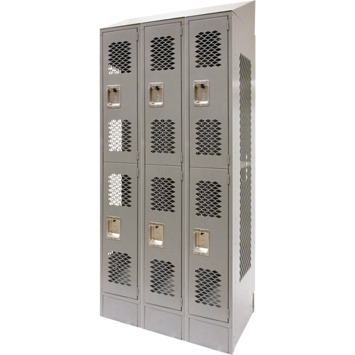Casiers ventil&eacute;s, 2 niveaux, Bloc de 3, 36" x 18" x 88", Acier, Gris, D&eacute;mont&eacute;, Perfor&eacute; Waymarc Industries Inc