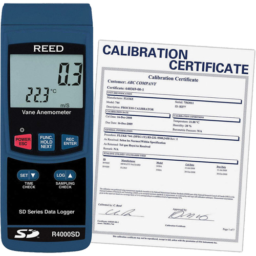 Thermo-an&eacute;mom&egrave;tre avec certificat ISO, Enregistrement des donn&eacute;es, Gamme de v&eacute;locit&eacute; d'air de 0,4 - 30 m/sec Waymarc Industries Inc