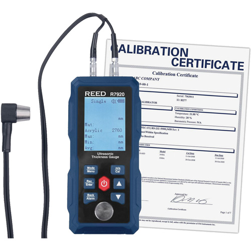 Thickness Gauge with Calibration Certificate, Digital Display, Ultrasound, 0.04" - 11.8" (1 mm - 300 mm) Range Waymarc Industries Inc