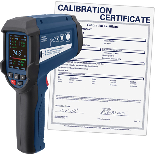 Thermom&egrave;tre infrarouge professionnel avec thermocouple de type K int&eacute;gr&eacute; et certificat d'&eacute;talonnage, -58 - 3362°F (-50 - 1850°C), 55:1, &eacute;missivit&eacute; Ajustable Waymarc Industries Inc