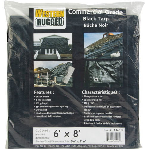 B&acirc;che, Usage industriel l&eacute;ger, Noir, 6' x 8' x 8 mils Waymarc Industries Inc