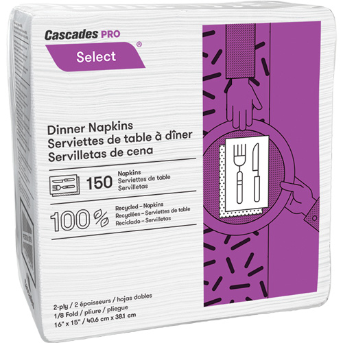 Serviettes de table &agrave; plis 1/8 Pro Select, 2 pli, 15" x 16" Waymarc Industries Inc