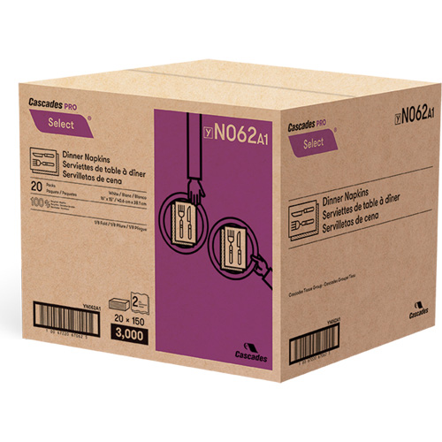 Serviettes de table &agrave; plis 1/8 Pro Select, 2 pli, 15" x 16" Waymarc Industries Inc