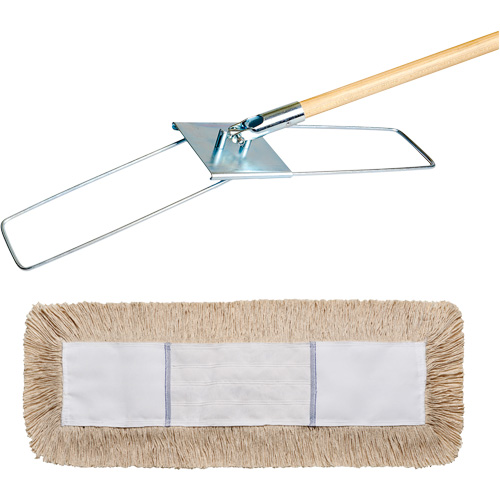 Break-Ezy Dust Mop System, Slip On Style, Cotton, 48" L x 5" W Waymarc Industries Inc