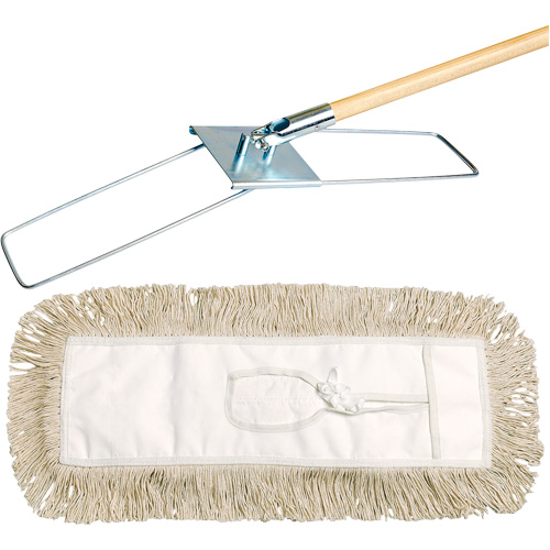 Break-Ezy Dust Mop System, Tie-On Style, Cotton, 48" L x 3-1/2" W Waymarc Industries Inc