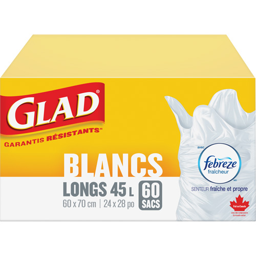 Sacs &agrave; ordures hauts 45 L avec Febreze, R&eacute;gulier, 24" la x 28" lo, Blanc Waymarc Industries Inc