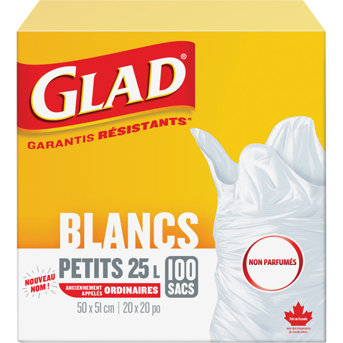 Petits sacs &agrave; ordures 25 L sans parfum, R&eacute;gulier, 20" la x 20" lo, Blanc Waymarc Industries Inc
