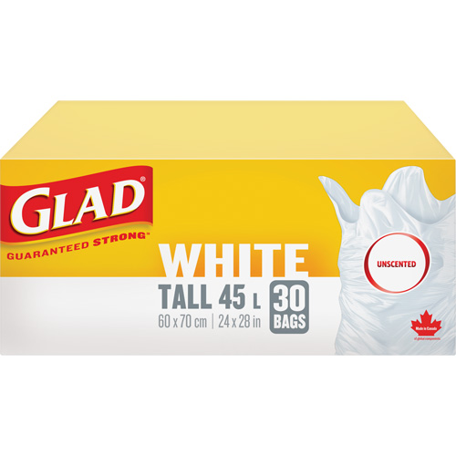 Tall 45L Unscented Garbage Bags, Regular, 24" W x 28" L, White Waymarc Industries Inc
