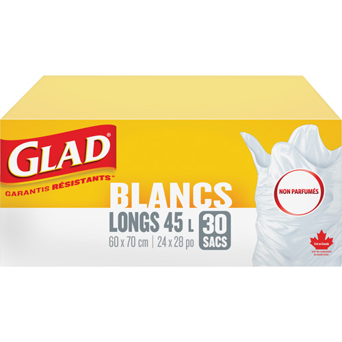 Tall 45L Unscented Garbage Bags, Regular, 24" W x 28" L, White Waymarc Industries Inc