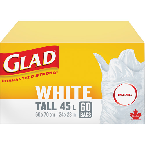 Tall 45L Unscented Garbage Bags, Regular, 24" W x 28" L, White Waymarc Industries Inc