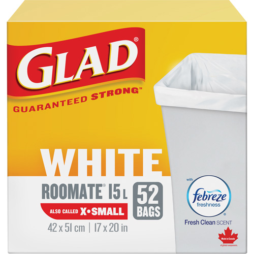 Tr&egrave;s petits sacs &agrave; ordures 15 L avec Febreze, R&eacute;gulier, 17" la x 20" lo, Blanc Waymarc Industries Inc