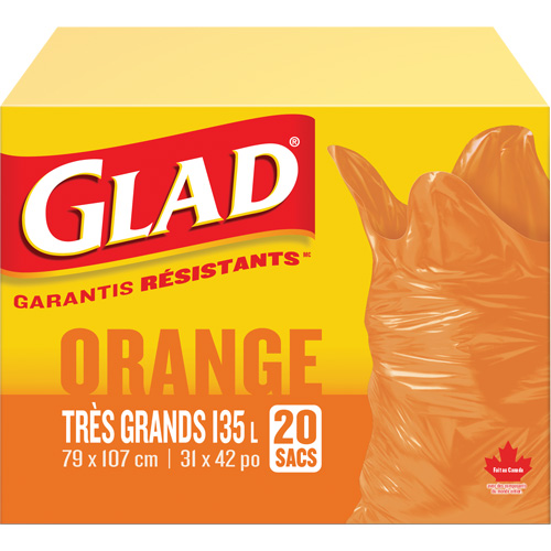 Sacs &agrave; ordures 135 L, R&eacute;gulier, 31" la x 42" lo, Orange Waymarc Industries Inc
