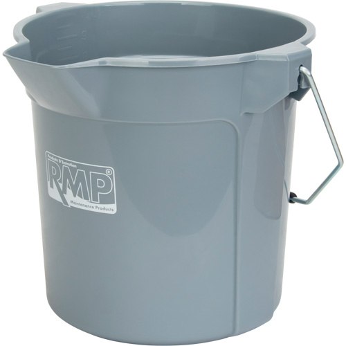 Round Bucket with Pouring Spout, 2.64 US Gal. (10.57 qt.) Capacity, Grey Waymarc Industries Inc