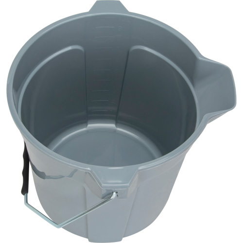 Round Bucket with Pouring Spout, 2.64 US Gal. (10.57 qt.) Capacity, Grey Waymarc Industries Inc
