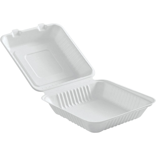 Contenants &agrave; charni&egrave;re pour nourriture compostable, Bagasse, Carr&eacute;e Waymarc Industries Inc