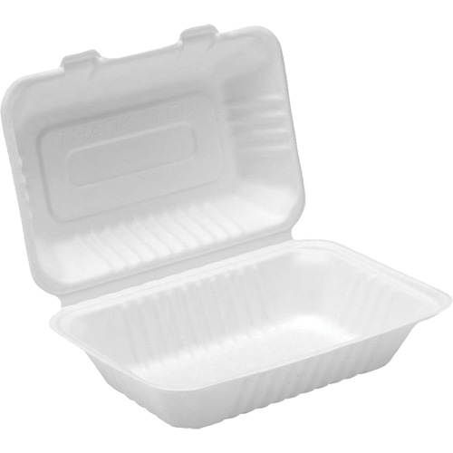 Contenants &agrave; charni&egrave;re pour nourriture compostable, Bagasse, Rectangulaire Waymarc Industries Inc
