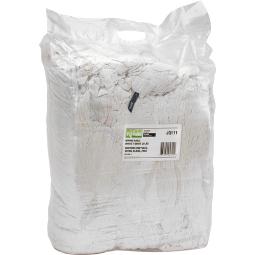 Recycled Material Wiping Rags, Cotton, White, 25 lbs. Waymarc Industries Inc