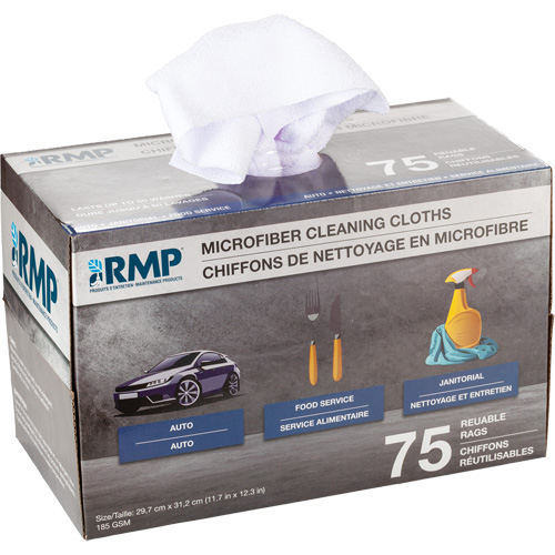 Washable Cleaning Cloths, Microfibre, White Waymarc Industries Inc