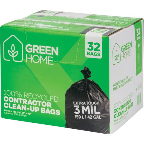 Green Home Garbage Bags, Strong, 33" W x 48" L, 3 mils, Black, 159 L (42 Gal.) Capacity Waymarc Industries Inc