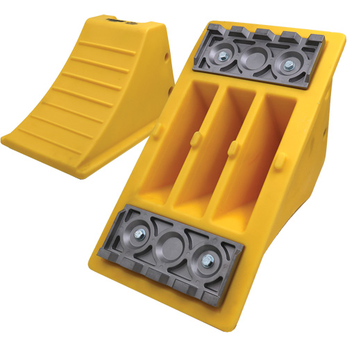 40 Ton Large Equipment Wheel Chock with Aluminum Cleats, Urethane, Yellow Waymarc Industries Inc
