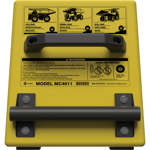 Cale de roue ultra-robuste pour l'exploitation mini&egrave;re Checkers Safety, PEHD, Jaune, 14-1/2" la x 17-1/2" p x 16" h Waymarc Industries Inc