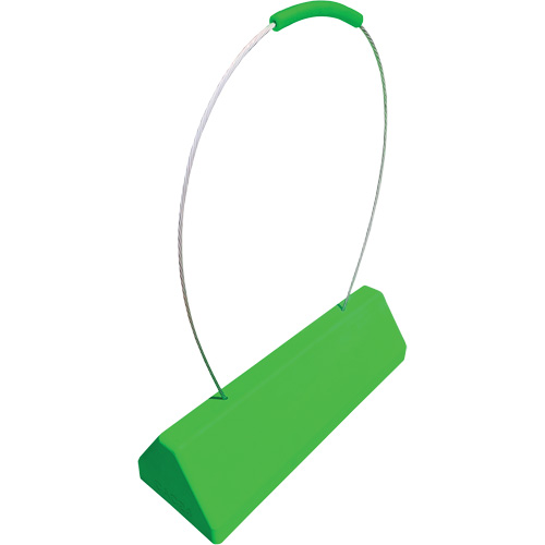 Cale de roue pour avion Checkers Safety SafeRay avec poign&eacute;e &agrave; c&acirc;ble ergonomique, Ur&eacute;thane, Vert fluorescent, 24" la x 8" p x 6" h Waymarc Industries Inc