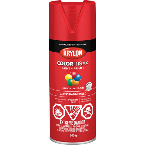 COLORmaxx Paint + Primer, Banner Red, Gloss, 12 oz., Aerosol Can Waymarc Industries Inc