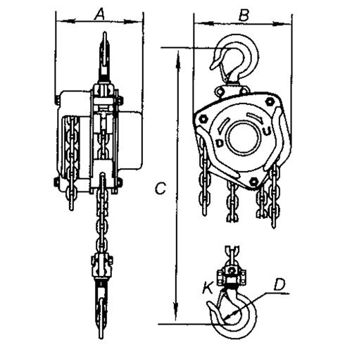 Chain Hoist, 10' Lift, 1000 lbs. Capacity, Alloy Steel Chain Waymarc Industries Inc