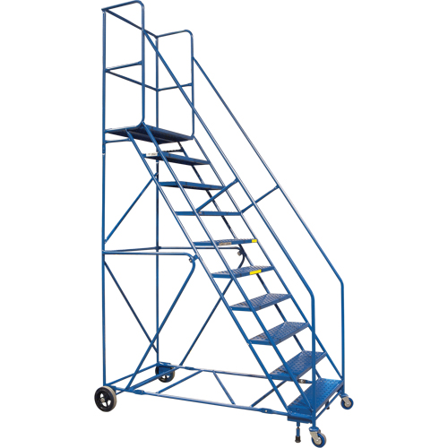 CSA-Certified Rolling Step Ladder with Locking Step, 10 Steps, 30" Step Width, 89" Platform Height, Steel Waymarc Industries Inc
