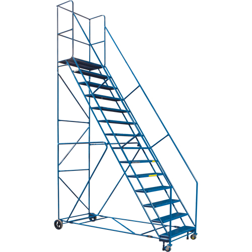 Escabeau roulant certifi&eacute; par la CSA avec pied verrouillable, 14 marches, Largeur de la marche 30", Hauteur de la plateforme 128", Acier Waymarc Industries Inc