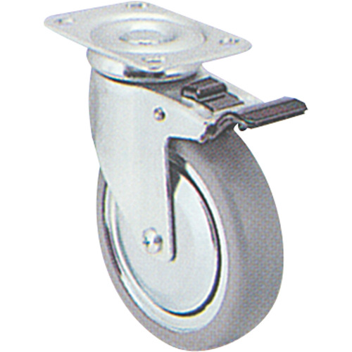 Zinc Plated Caster, Swivel with Brake, 5" (127 mm), Rubber, 240 lbs. (108 kg.) Waymarc Industries Inc