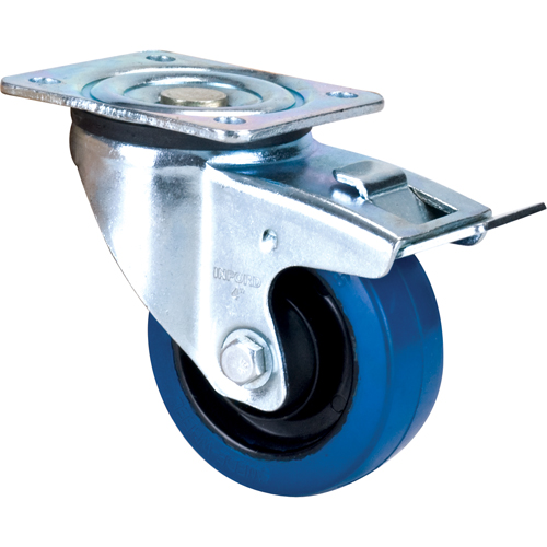 Blue Caster, Swivel with Brake, 4" (101.6 mm), Rubber, 350 lbs. (158.8 kg.) Waymarc Industries Inc