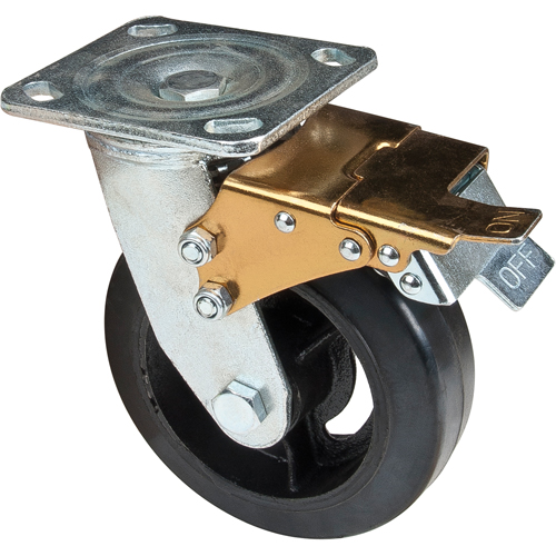 Roulette moul&eacute;, Pivotant avec frein, 6" (152,4 mm), Caoutchouc, 550 lb (249 kg) Waymarc Industries Inc