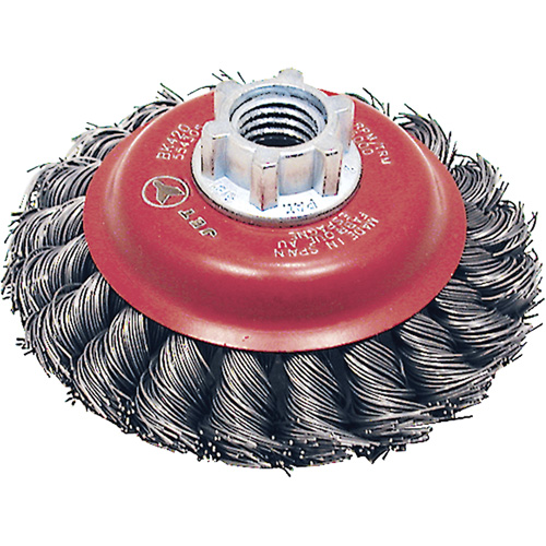BK420T Knot Twisted Conical Brush, 4" Dia., 0.02" Fill, 5/8"-11 Arbor, Steel Waymarc Industries Inc