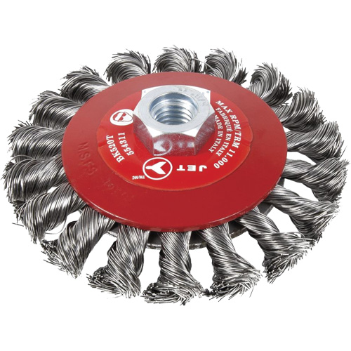 Brosse conique &agrave; fils nou&eacute;s torsad&eacute;s, Dia. 6", Fils 0,02", Arbre 5/8"-11, Acier Waymarc Industries Inc