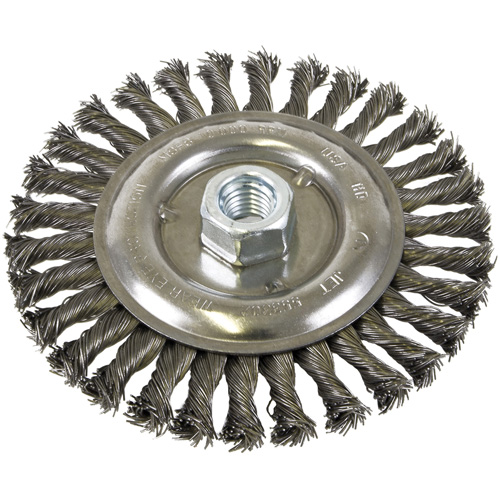 Brosse filet&eacute;e &agrave; fils nou&eacute;es et face standard, Dia. 6", Fils 0,022", Arbre 5/8"-11, Acier Waymarc Industries Inc
