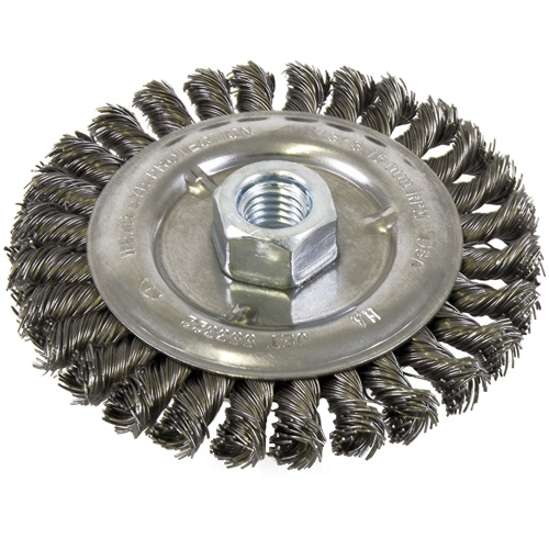 Standard Face Knot Wire Wheel Threaded, 5" Dia., 0.022" Fill, 5/8"-11 Arbor, Steel Waymarc Industries Inc