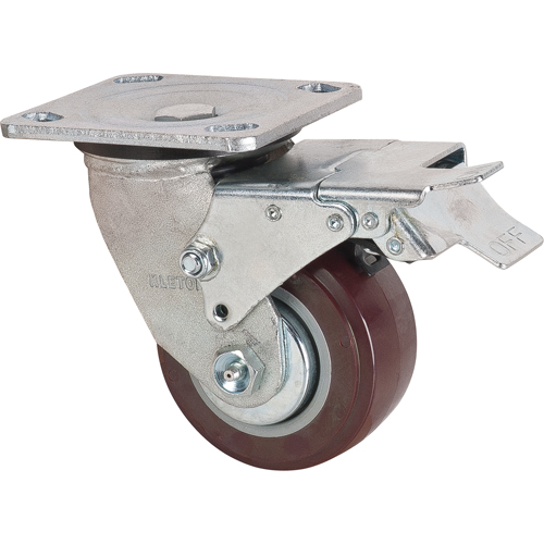 Caster, Swivel with Brake, 4" (101.6 mm), Polyurethane, 550 lbs. (249.5 kg.) Waymarc Industries Inc
