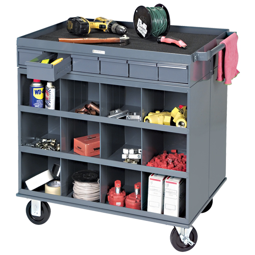 Heavy-Duty Two-Sided Mobile Work Station, 1200 lbs. Capacity, Steel, 34" x W, 34" x H, 24" D, All-Welded, 6 Drawers Waymarc Industries Inc