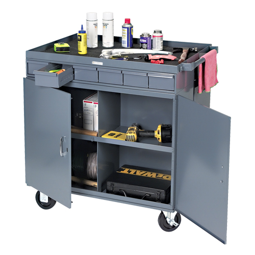 Heavy-Duty Two-Sided Mobile Work Station, 1200 lbs. Capacity, Steel, 34" x W, 34" x H, 24" D, All-Welded, 6 Drawers Waymarc Industries Inc